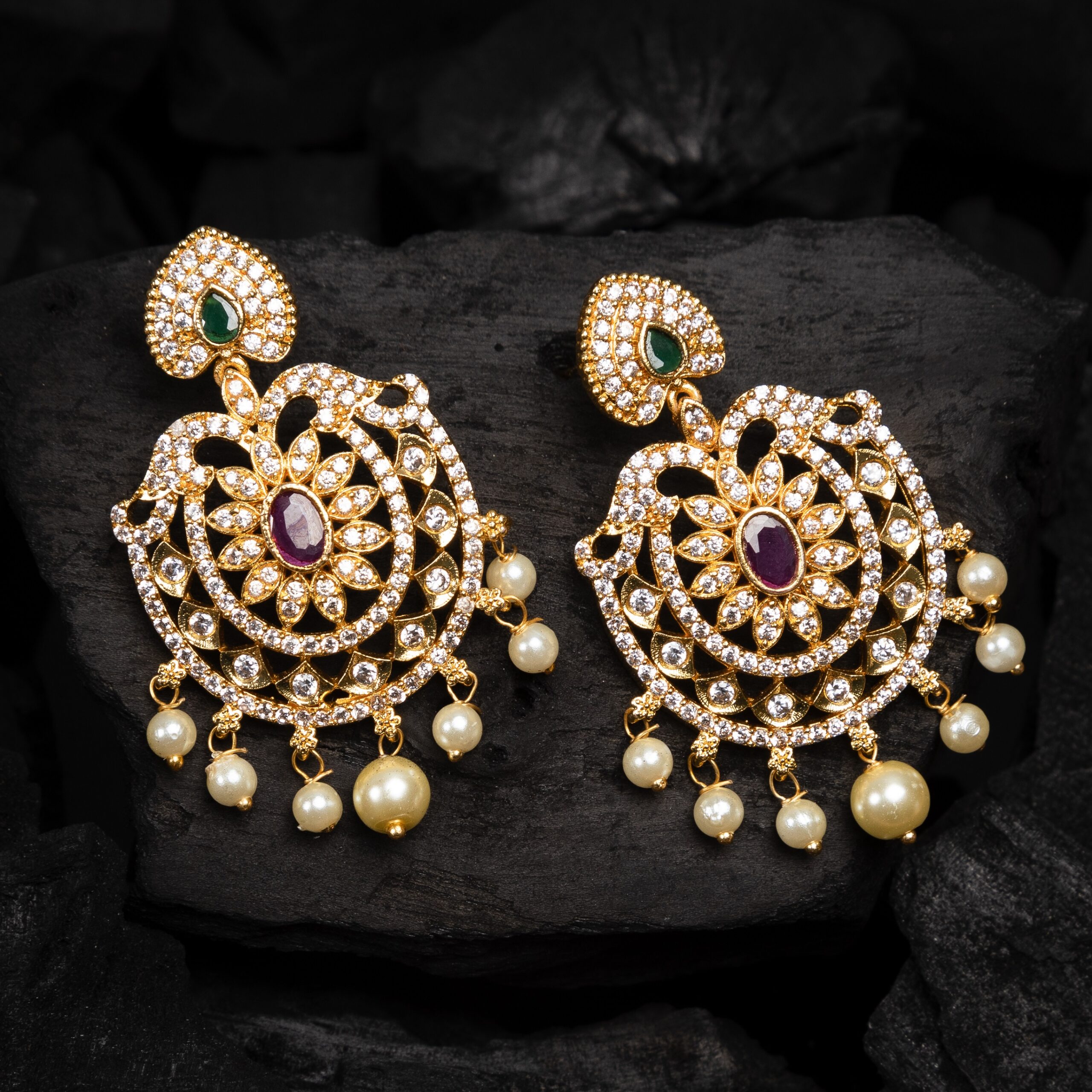 Elegance with Oxidised Silver Chandbali Earring with Mirror Work